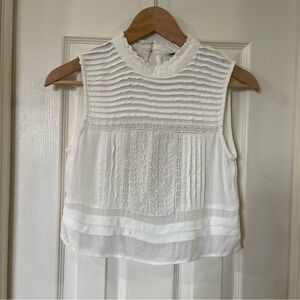 Zara White Textured Sleeveless Blouse